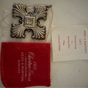 Reed & Barton Silver Cross Ornament with Red Pouch 1973